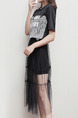 Black Loose Linking Mesh Letter Maxi Plus Size Dress for Casual Party