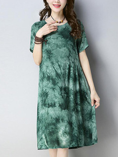 Ink Green Loose Printed Knee Length Shift Dress for Casual