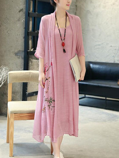 Pink  Loose Seem-Two Located Printing Maxi Plus Size Dress for Casual