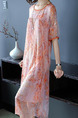 Orange Colorful Loose Printed Midi Dress for Casual Party