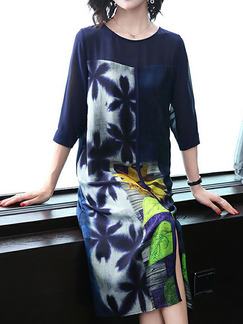 Colorful Loose Located Printing Furcal Midi Dress for Casual Party