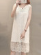 White Loose Lace Knitting Knee Length Shift Dress for Casual Party