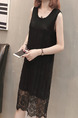 Black Loose Lace Knitting Knee Length Shift Dress for Casual Party