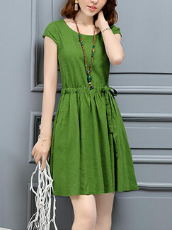 Green Slim Band High Waist Above Knee Fit & Flare Dress for Casual Party