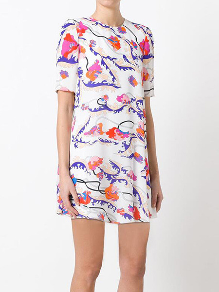 Colorful Loose Printed Above Knee Shift Dress for Casual Party