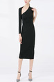 Black Slim Single Arm Over-Hip Midi Long Sleeve Dress for Party Evening Cocktail