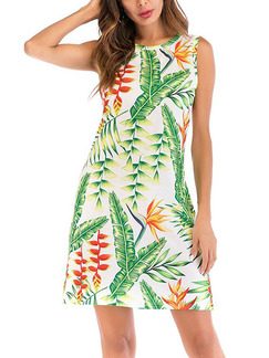Colorful Slim Printed Above Knee Tropical Dress for Casual Party Beach