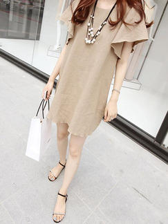 Dark Khaki Loose Band Back Above Knee Shift Dress for Casual Party
