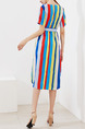 Colorful Slim Contrast Stripe Band Knee Length Dress for Casual Party