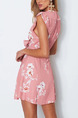 Pink and White Slim Printed Band Above Knee Ribbon Floral Fit & Flare Dress for Casual Party Nightclub