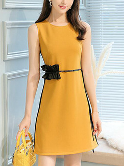 Yellow and Black Slim Contrast Linking Above Knee Dress for Casual Party