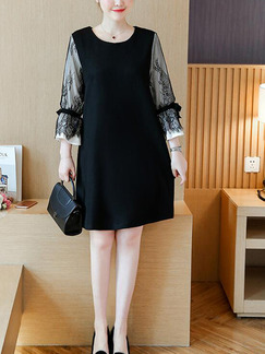 Black Loose Linking Lace Above Knee Shift Dress for Casual Party
