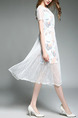 White Slim Printed Mesh See-Through Midi Dress for Casual Party