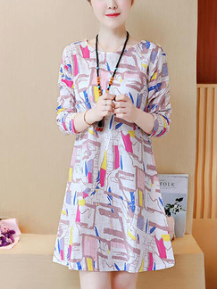Pink Colorful Slim Printed Above Knee Shift Plus Size Dress for Casual Party