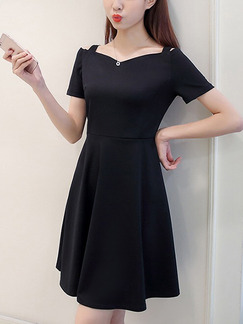 Black Slim Off-Shoulder Above Knee Fit & Flare Plus Size Dress for Casual Party Office