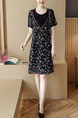 Colorful Slim Printed Linking Lace Above Knee Shift Dress for Casual Party