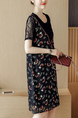 Colorful Slim Printed Linking Lace Above Knee Shift Dress for Casual Party