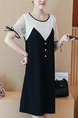 Black and White Slim Contrast Linking Lace Above Knee Shift Dress for Casual Party