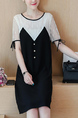 Black and White Slim Contrast Linking Lace Above Knee Shift Dress for Casual Party