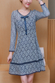 Blue Slim Plus Size Lace Contrast Linking Long Sleeve Above Knee Plus Size Fit & Flare Dress for Casual Party Office
