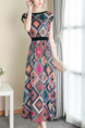 Colorful Slim Printed High Waist Maxi Plus Size Dress for Casual Party Evening