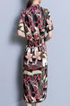 Colorful Slim Located Printing Chinese Buttons Midi Dress for Casual Party Evening