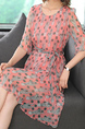 Watermelon Red Slim Printed Band Above Knee Dress for Casual Party