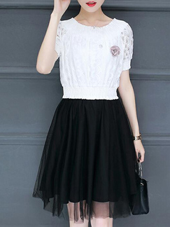 Black and White Slim Seem-Two Contrast Above Knee Fit & Flare Dress for Casual Party