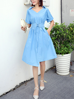 Blue Fit & Flare Knee Length Dress for Casual Party Evening