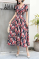 Pink Colorful Maxi V Neck Floral Fit & Flare Dress for Casual Party Beach Evening