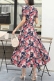 Pink Colorful Maxi V Neck Floral Fit & Flare Dress for Casual Party Beach Evening