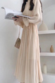 Beige Midi Long Sleeve Dress for Casual Party Evening