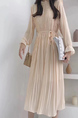 Beige Midi Long Sleeve Dress for Casual Party Evening