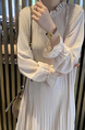 Beige Midi Long Sleeve Dress for Casual Party Evening