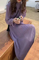 Purple Midi Long Sleeve Dress for Casual Party Evening