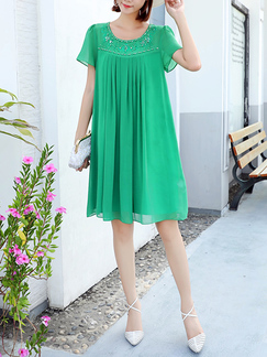 Green Shift Knee Length Plus Size Dress for Casual Party Office Evening