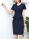 Blue Sheath Above Knee V Neck Plus Size Dress for Casual Office Evening