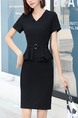 Black Sheath Above Knee V Neck Plus Size Dress for Casual Party Office