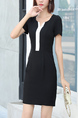 Black and White Sheath Above Knee Plus Size Dress for Casual Party Office
