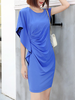 Blue Sheath Above Knee Plus Size Dress for Casual Party Evening