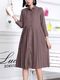 Brown Knee Length Button Down Collared Plus Size Dress for Casual Office