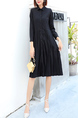 Black Knee Length Button Down Collared Plus Size Dress for Casual Office