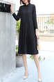 Black Knee Length Button Down Collared Plus Size Dress for Casual Office