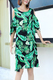 Black and Green Knee Length Shift Tropical Plus Size Dress for Casual Party Beach