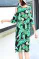 Black and Green Knee Length Shift Tropical Plus Size Dress for Casual Party Beach