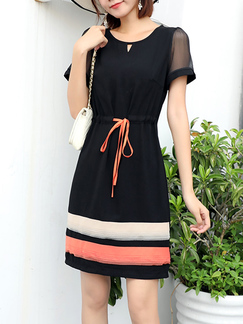 Black and Pink Above Knee Sheath Plus Size Dress for Casual Party Office