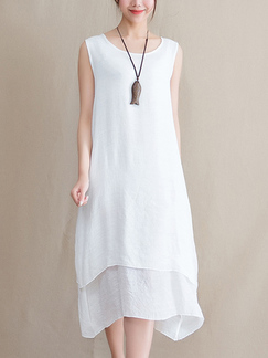 White Shift Midi Sleeveless Dress for Casual Party