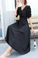 Black Fit & Flare Midi V Neck Dress for Party Evening Cocktail
