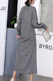Black and White Long Sleeve Maxi Ribbon Dress for Casual Party Office