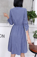 Blue Fit & Flare Above Knee Plus Size Dress for Casual Party Office